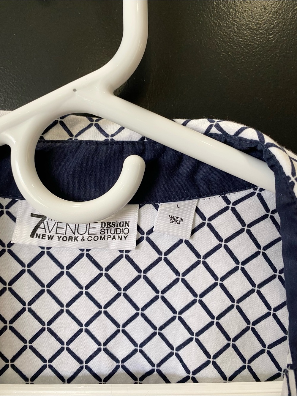 New York & Company White Shirt with Navy Geometric Print - Women's Button-Down - Picture 4 of 4
